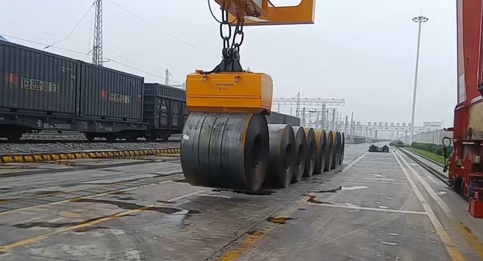 千豪電永磁吊具港口裝卸鋼卷，鋼帶卷